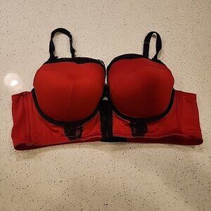 Cacique Boost Balconette Bra 44C Red Black Trim Underwire Padded